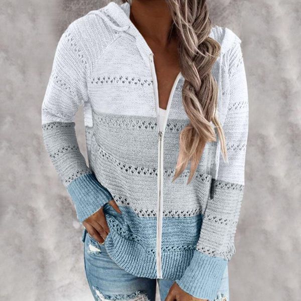 

women's jackets fashion women casual patchwork long sleeves hooded sweater cardigan blouse zipper coat female outerwear knitwear, Black;brown