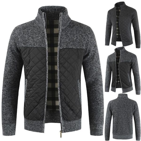 

men's jackets casual cardigan thickening plush knitting loose coat sweater male leisure zipper stand collar warmth, Black;brown