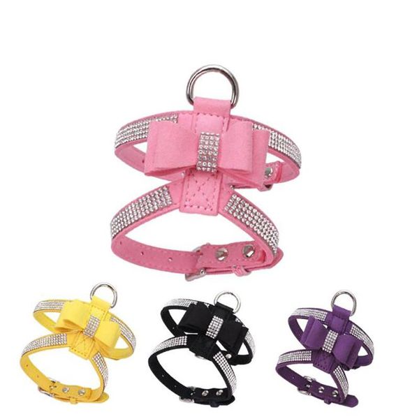 

dog collars & leashes puppy pet chest strap harnesses shining rhinestone heart design vest soft comfortable small cat leather leash supplies
