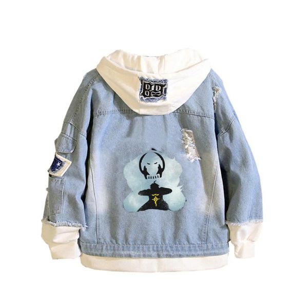

men's hoodies & sweatshirts anime fullmetal alchemist coat teens cowboy cosplay jacket men women casual denim hooded loose cartoon, Black