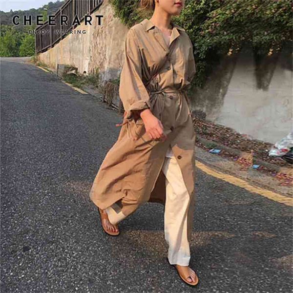 

autumn long trench coat for women thin button up coats and jackets windbreaker duster cardigan korean fashion 210427, Tan;black