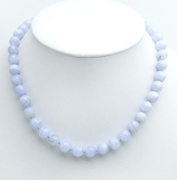 

chokers qingmos fashion blue lace agates necklace for women with 8mm round natural stone jewelry 17'' nec6546, Golden;silver