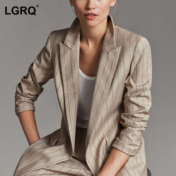 

women's suits & blazers [lgrq] women striped casual temperament slim blazer notched neck long sleeve jacket fashion tide spring autumn, White;black