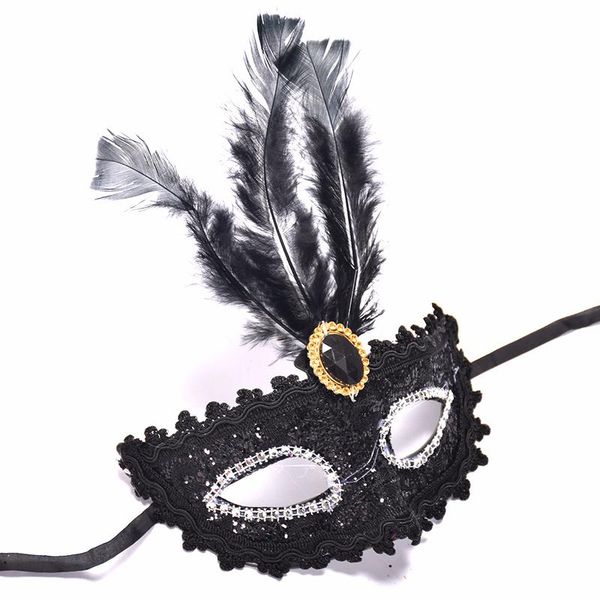 

party masks 5pcs/lot venetian style lace crystal rhinestones cosplay mask for halloween /masquerade /costume fringed feather