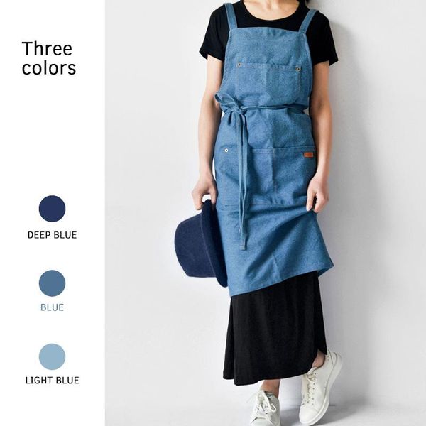 

aprons denim korean style hanging neck apron kitchen sleeveless cleaning office use