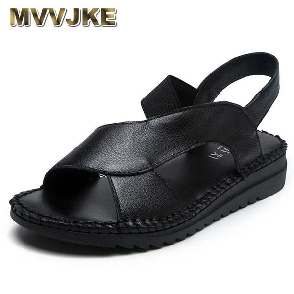 

sandals mvvjke solid genuine leather women flat handmade casual summer slip on shoes woman sandalias mujer, Black
