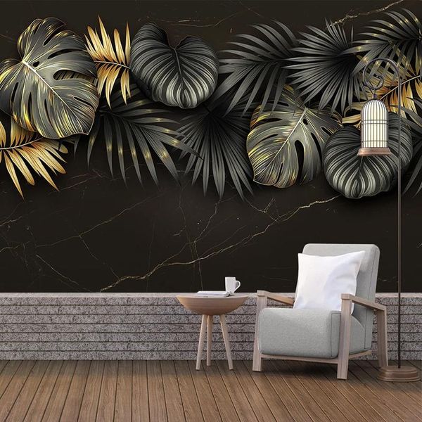 

wallpapers custom 3d wall murals wallpaper plant leaves marble texture mural modern luxury living room sofa tv background po home decor