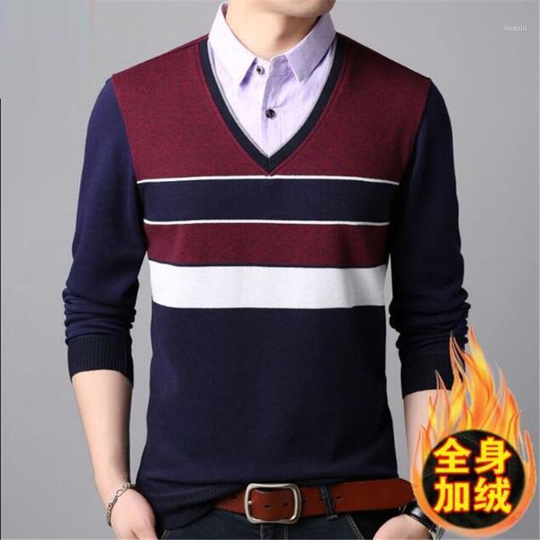 

men's sweaters mens fake shirt stripe knitted man sweater triangle fashion casual cotton autumn collar winter warm oversized, White;black