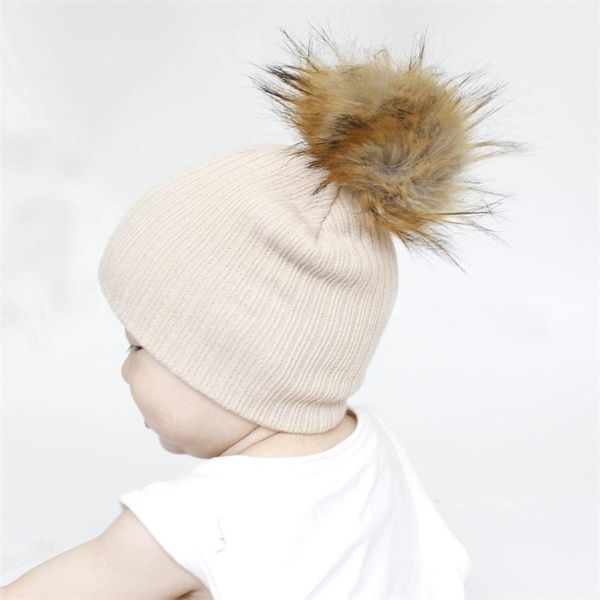 

beanies winter baby cap faux fur hat for girls and boys crochet pompom bobble kids knitted children's hats caps