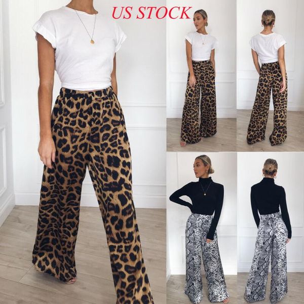 

women's pants & capris womens vintage wide leg baggy streetwear snake leopard animal print flare ladies fashion summer palazzo long tro, Black;white