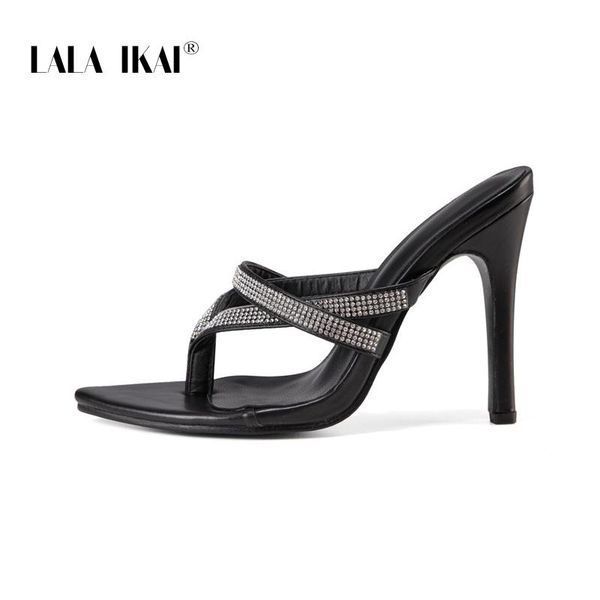 

2021 summer high heels square head women's sandals rhinestone women slippers large size flip flop zapatos de mujer, Black