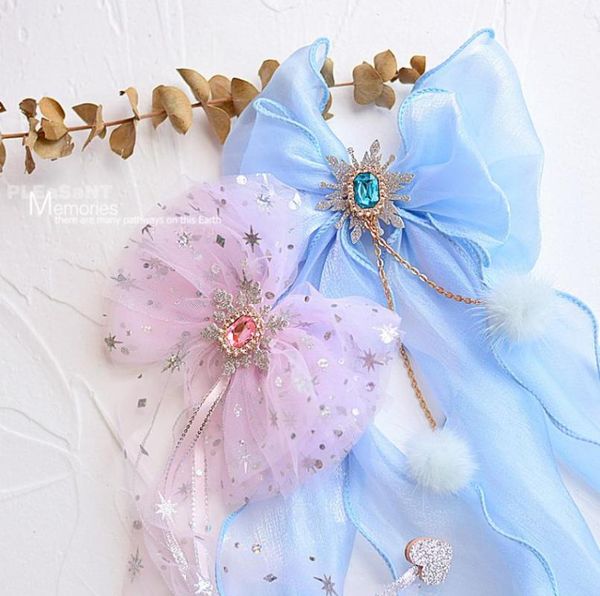 

hair accessories children chiffon bowknot ribbon color rhinestone clips for girls lovely hairpin summer fashion kids, Slivery;white