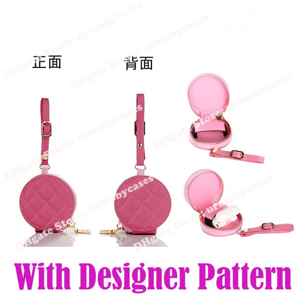 

designer leather airpod cases for airpods 1 2 pro fashion round shape universal earphones protective case with hand rope