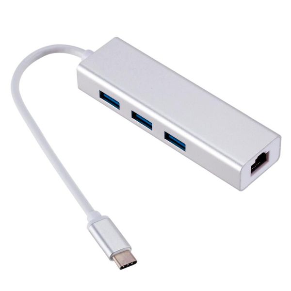 

audio cables & connectors 3 ports usb 3.0 hub 3.1 type-c male to gigabit ethernet lan network rj45 adapter for macbook usb-c enabled devices