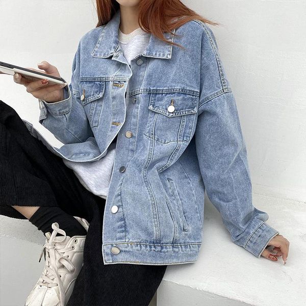 

women's jackets 2021 denim jacket for women autumn and spring korean style loose all-match single-breasted long sleeve casual, Black;brown