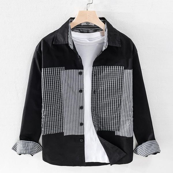 

100% cotton long-sleeved brand men shirt fashion casual shirts for spring plaid black mens comfortable camisa chemise men's, White;black