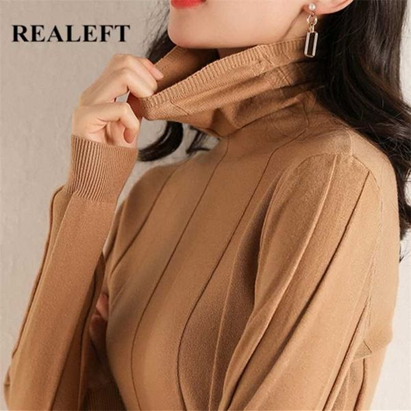 

realeft autumn winter knitting slim turtleneck women's sweater solid bottoming long sleeve minimalist pullover jumper 211103, White;black
