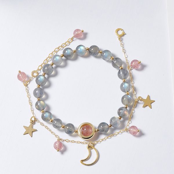 

crystal bracelet girl's wind grey moonlight stone strawberry crystal gift for girlfriend, Black