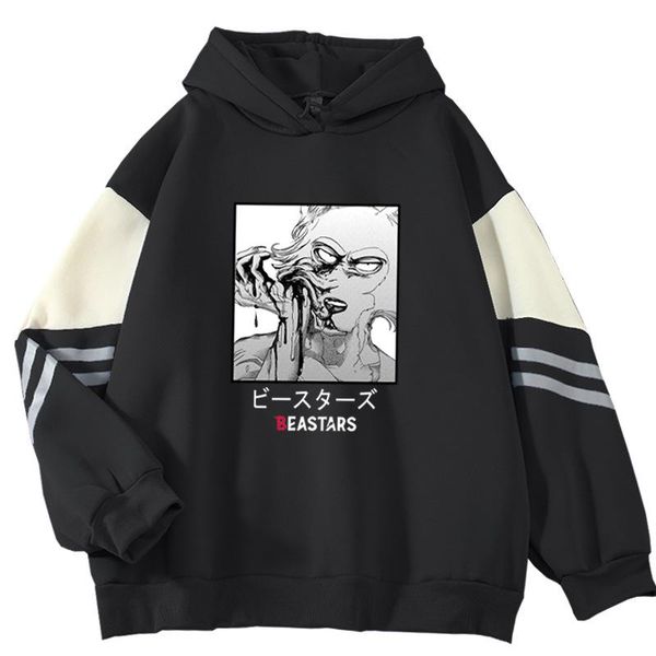

women's hoodies & sweatshirts autumn/winter anime beastars printed men's/women's sweatshirt with velvet loose colorblock hood, Black