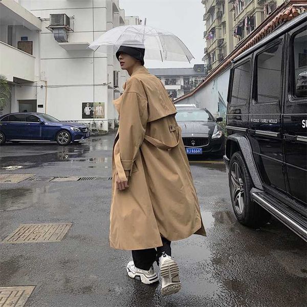 Privathinker Oversize Einfarbig Männer Windjacke Koreanische Stil Harajuku Mode Lange Männliche Graben Woolen Herbst Männer Kleidung 211122