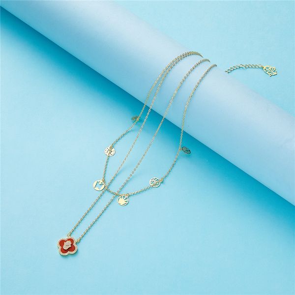 

2021 jan design long red clover double strand chain women fashion necklace fine wedding gold jewelry sets, Silver