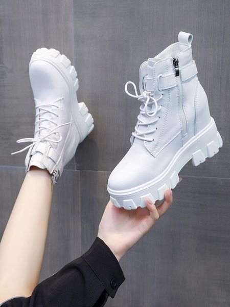 

boots shoes lady clogs platform zipper boots-women round toe luxury designer leather autumn ankle rock 2021 high heel fashion, Black