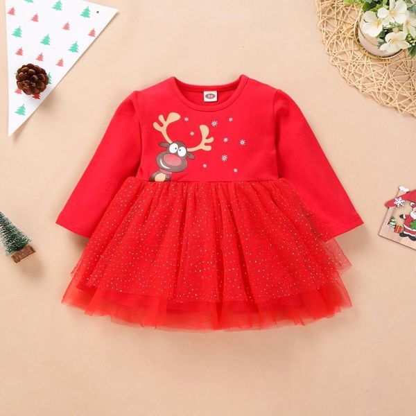 

girl's dresses baby girl elk sweet dress 1027, Red;yellow