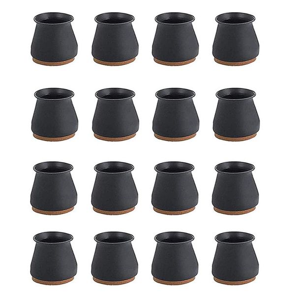

chair covers silicone leg caps with felt pads - moving table covers, 16pcs stool protectors prevent noise black