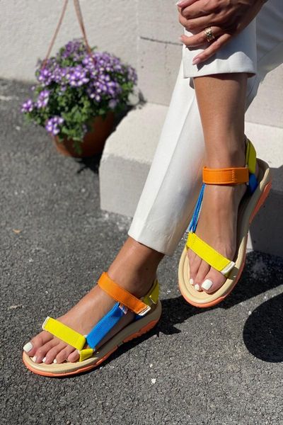 

sandals women yellow blue orange, Black