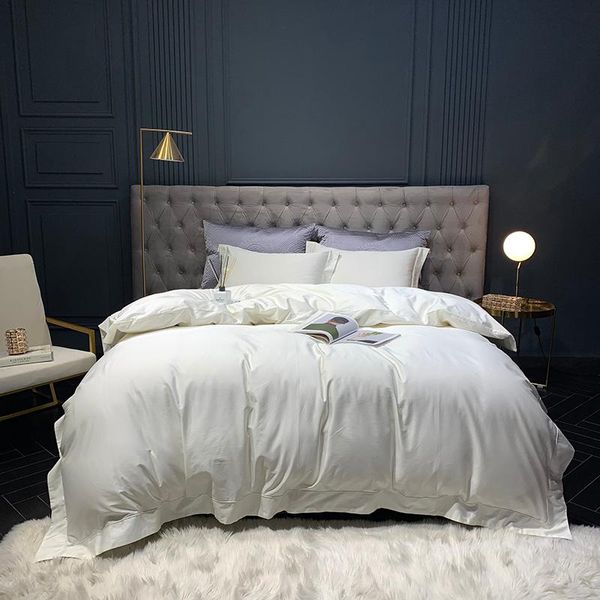 

luxury egyptian cotton bedding set solid color silky quilt cover soft duvet flat bed sheet pillowcases sets