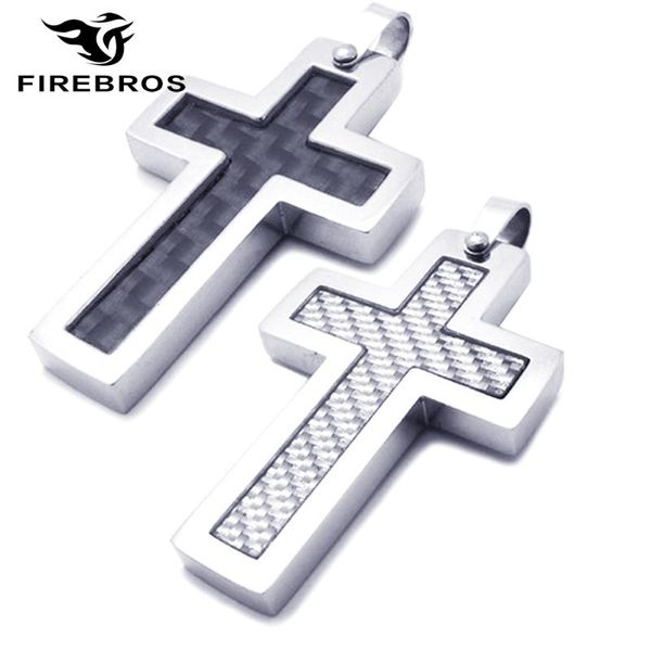 

pendant necklaces firebros 20" chain women men jewelry gift titanium stainless steel carbon fiber cross necklace white black drop, Silver