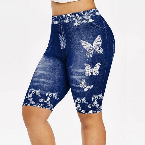

yoga outfits ladies denim print pants flower high waist fitness casual trousers summer running pant plus size 5xl, White;red