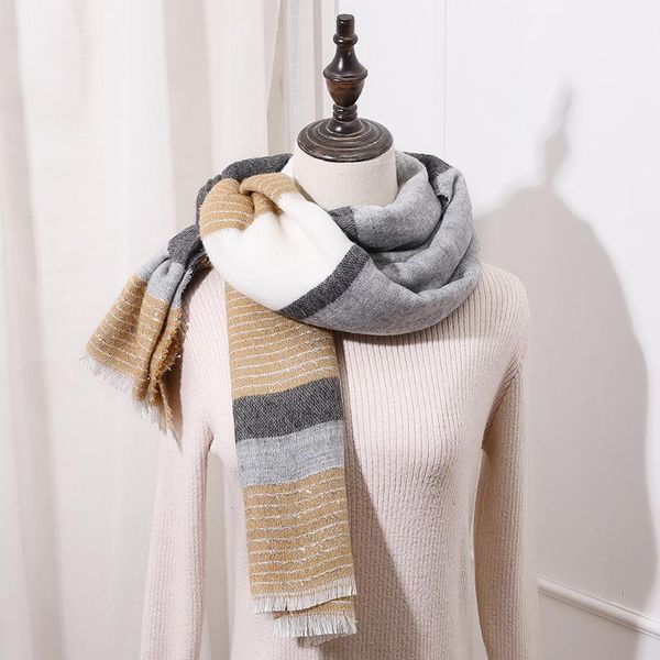 

scarves women woven striped ladies girls warm winter capes cashmere shawls female pashmina scarf lady blanket wraps, Blue;gray