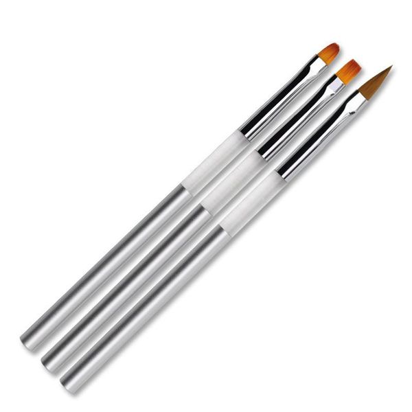 

nail brushes 3pcs/set metal handle art painting drawing uv gel extension brush manicure french tips round flat head set pen, Yellow