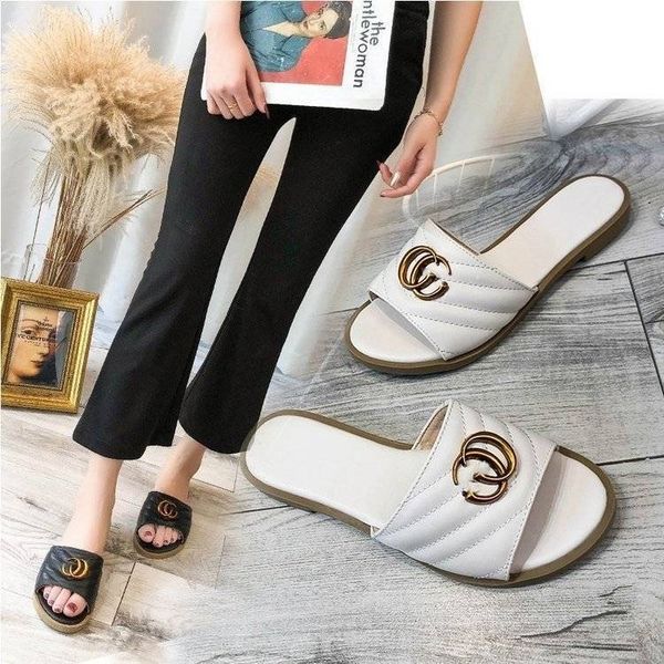

official website 70% off outlet fashion brand women's sandals and flat metal buckle outer wear all-match slippers non-slip be sale fls5, Black