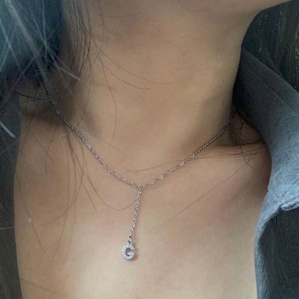 

small cubic zircon copper letter name chain pendant charm necklace women men classic gold color steel alphabet necklaces, Silver