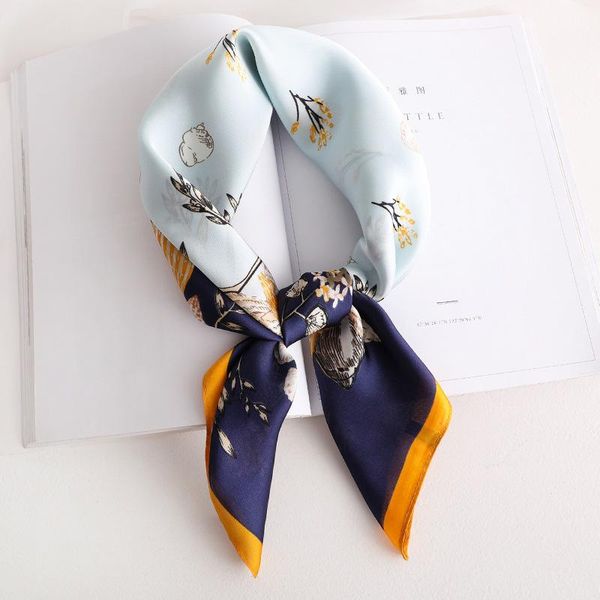 

scarves 2021 spring and autumn luxury small scarf fashionable printing sunscreen silk south korea is the trend of women, Blue;gray