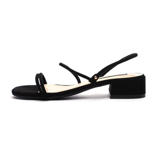 

women sandals high heels summer brand woman pumps flock slip on 3.5cm thick round toe shallow back strap black pink