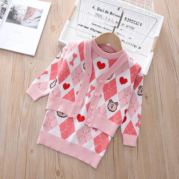 

girls sweaters sets kids clothing baby clothes outfits autumn winter knitting patterns plaid cardigan coat sleeveless dresses princess suits, Blue