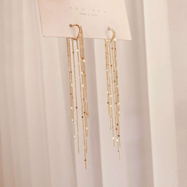 

tassel women's long earrings for round face, Black