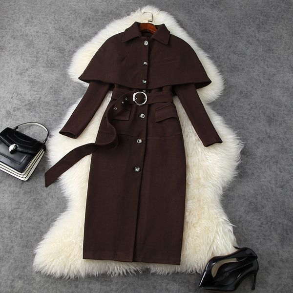 

casual dresses fall winter lapel neck cloak + long sleeve pure color belted single-breasted mid-calf dress two piece 2 pieces ld04t11654 tr9, Black;gray