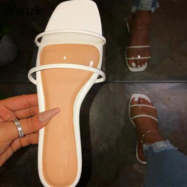 

slippers women's flat women summer shoes ladies transparent pvc plus size slides open toe pu leather beach casual female b478, Black
