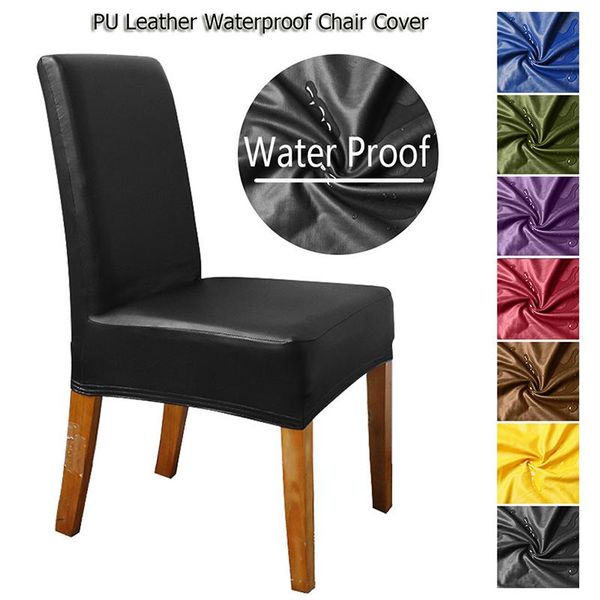 

chair covers pure color cover waterproof dining seat el banquet protector pu leather fabric material