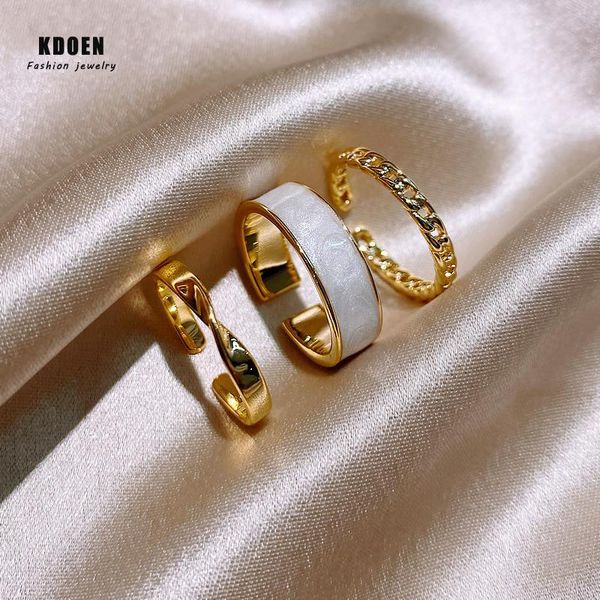 

cluster rings minimalist metal gold three piece set drop glaze open ring fashion korean jewelry for woman wedding party unusual girl's, Golden;silver