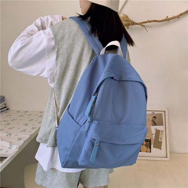 

nylon waterproof women backpack zipper travel solid color college student school bags for teenage girls