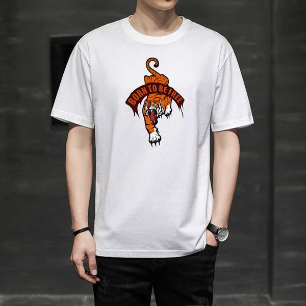 

summer short sleeve t-shirt men's korean fashion 2021 tiger animal youth, White;black