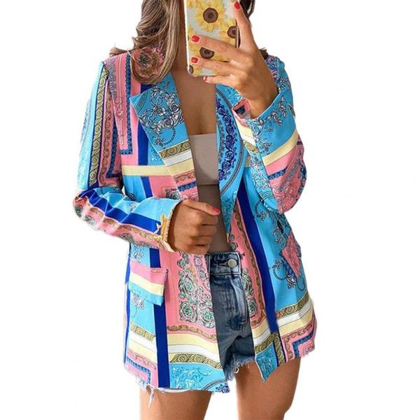 

women's suits & blazers women loose blazer retro print lapel autumn winter decor pockets single button ladies casual suit coat workwear, White;black
