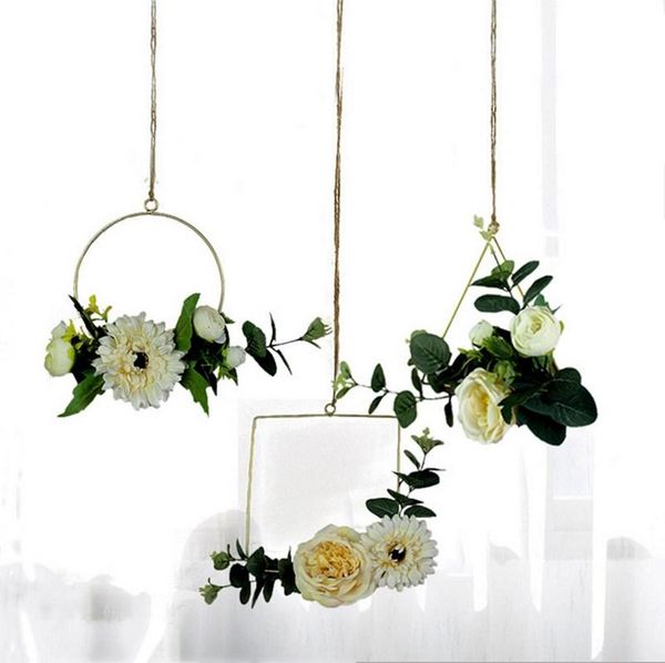 

metal geometric flower rack vase artificial garland hanging pendant with roses for home decoration decorative flowers & wreaths
