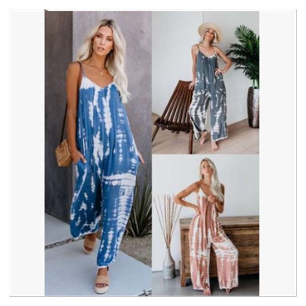 

european and american women's summer explosions loose suspenders gradually dyed printed one-piece trousers women jumpsuits & rompers, Black;white