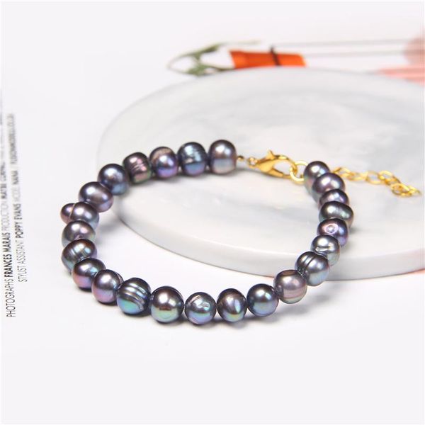 

beaded, strands women bracelets jewelry natural freshwater pearls beads bracelet lobster clasp adjustable high luster bangle friendship part, Black